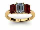 2ct Emerald Cut Diamond Garnet Sides 3Stone Engagement Ring 14k Yellow Gold Over