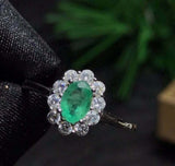 2.56ct Engagement Ring Oval Cut Green Emerald Diamond Floral 14k White Gold Over