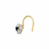 0.4ct Round Cut Blue Sapphire Cluster Nose Pin Ring Piercing 14k YellowGold Over