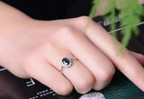 2.35ct Engagement Ring Oval Cut Blue Sapphire Halo Floral 14k White Gold Finish