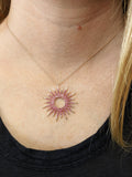1ct Round Simulated Pink Ruby Sunshine Pendant with Chain 14k Rose Gold Plated