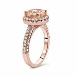4.5ct Round Cut Peach Morganite Diamond Accents Halo Ring 14K Rose Gold Finish