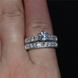 3ct Round Cut Diamond Engagement Ring 18k White Gold Finish Milgrain Bridal Set
