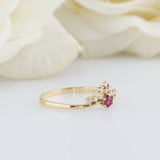 1.2ct Round Cut Pink Ruby Engagement Ring Diamond Crown 14k Yellow Gold Finish