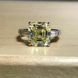 2.5Ct Asscher Cut Yellow Sapphire Trilogy Engagement Ring 18K White Gold Finish