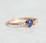 1.3ct Oval Cut Blue Sapphire Engagement Ring 14k RoseGold Finish Diamond Cluster