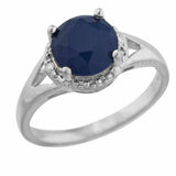 2.3ct Engagement Ring Round Cut Blue Sapphire Split Shank 14k White Gold Finish