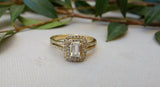 2.5ct Emerald Cut Diamond Engagement Ring 14k Yellow Gold Finish Double Halo