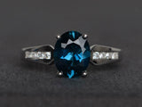 2.3ct Engagement Ring Oval London Blue Topaz Diamond Accent 14k WhiteGold Finish