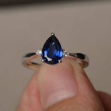 0.75ct Pear Blue Sapphire Promise Wedding Engagement Ring 14k White Gold Finish