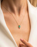 0.7ct Green Emerald Cut Pendant with Chain Diamond Petite 14k Yellow Gold Finish
