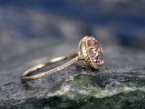 2Ct Round Cut Peach Morganite 6 Prong Halo Engagement Ring 14K Rose Gold Finish