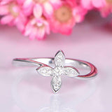 1.2ct Round Cut Diamond Engagement Ring Floral Solitaire 14k White Gold Finish