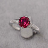2.1ct Round Cut Pink Ruby Solitaire with Accent Ring 14k White Gold Finish