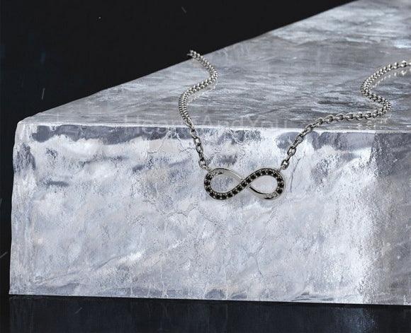 0.3ct Round Simulated Black Diamond Infinity Pendant Chain 14k White Gold Plated