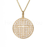 1ct Round Cut Moissanite Cross Pave Pendant with Chain 14K Yellow Gold Plated