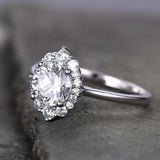 Flower Solitaire Engagement Ring 1.5ct Round Cut Diamond 14k White Gold Finish