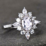 2.4ct Engagement Ring Oval Cut Diamond Sunburst Ballerina 14k White Gold Finish