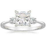 3ct Princess Cut Diamond Engagement Ring 14k White Gold Over Trilogy with Accent