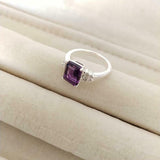 2ct Engagement Ring Emerald Cut Amethyst Diamond Accent 14k White Gold Finish
