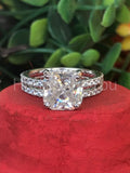 2ct Cushion Cut Simulated Diamond Bridal Set Full Eternity 14k White Gold Plated