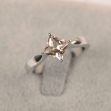 1ct Princess Cut Peach Morganite Engagement Ring Solitaire 18k White Gold Finish