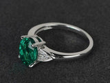 2ct Engagement Ring Oval Cut Emerald Accents with Solitaire 14k White Gold Over
