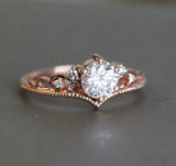 1.5ct Round Cut Diamond Engagement Ring Crown Tiara Bridal Set 14k RoseGold Over