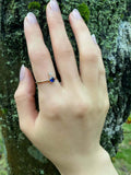 0.2ct Round Cut Blue Sapphire Two Stone Minimalist Ring 14k Yellow Gold Finish