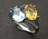 2.3ct Oval Cut Yellow Citrine Two Stone Split Shank Ring 14k White Gold Finish