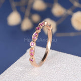 0.5ct Round Cut Simulated Ruby Half Eternity Wedding Band 14k Rose Gold Plated