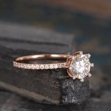 1.5ct Round Cut Diamond Engagement Ring Flower Unique 14k Rose Gold Finish