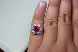 2.25ct Engagement Ring Round Cut Pink Ruby Diamond Floral 14k White Gold Finish
