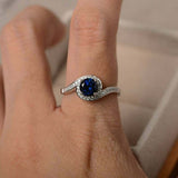 2ct Round Cut Blue Sapphire Engagement Ring Swirl Twist 14k White Gold Finish