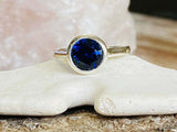 1.5ct Engagement Ring Round Cut Sapphire Bezel Set Solitaire 14k White Gold Over