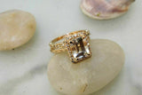4ct Emerald Peach Morganite Engagement Ring 14k Yellow Gold Over Halo Bridal Set