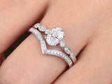 2ct Oval Cut VVS1 D Diamond Bridal Set Engagement Ring 14k White Gold Finish