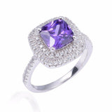 2ct Cushion Cut Purple Amethyst Engagement Ring 14k WhiteGold Finish Double Halo