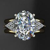 Round Cluster Accents Solitaire Ring 3ct Oval Cut Diamond 14k Yellow Gold Finish