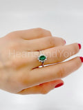 0.4ct Oval Cut Simulated Green Emerald Halo Minimalist Ring 14k WhiteGold Plated