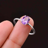 0.5ct Engagement Ring Oval Cut Purple Amethyst Minimalist 14k White Gold Finish