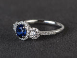 2ct Round Cut Blue Sapphire Engagement Ring 14k White Gold Finish Halo Trilogy