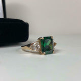 2.3ct Engagement Ring Radiant Cut Emerald Diamond Trilogy 14k Yellow Gold Finish