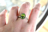 2ct Oval Green Peridot Engagement Ring Diamond Halo Solitaire 14k WhiteGold Over
