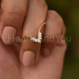 0.25ct Round Cut Moissanite Curved Chevron Crown Ring 14K Yellow Gold Plated