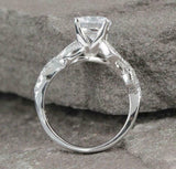 2.2ct Round Cut Diamond Leaf Milgrain Accents Solitaire Ring 14k White Gold Over