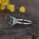 2.2ct Engagement Ring Cut Green Emerald Diamond Accents 14k White Gold Finish