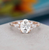 2.2ct Oval Cut Simulated Diamond Cluster Engagement Ring 14k Rose Gold Plated