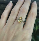 1.2ct Oval Cut Yellow Sapphire Engagement Ring Solitaire 14k White Gold Finish