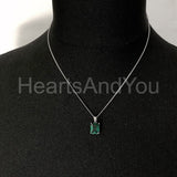 1ct Radiant Simulated Emerald Solitaire Pendant 14k White Gold Plated NO CHAIN